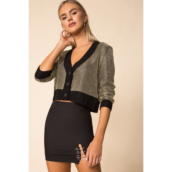 superdown Sweaters - NEW superdown Loraine Metallic Sweater Gold/Black